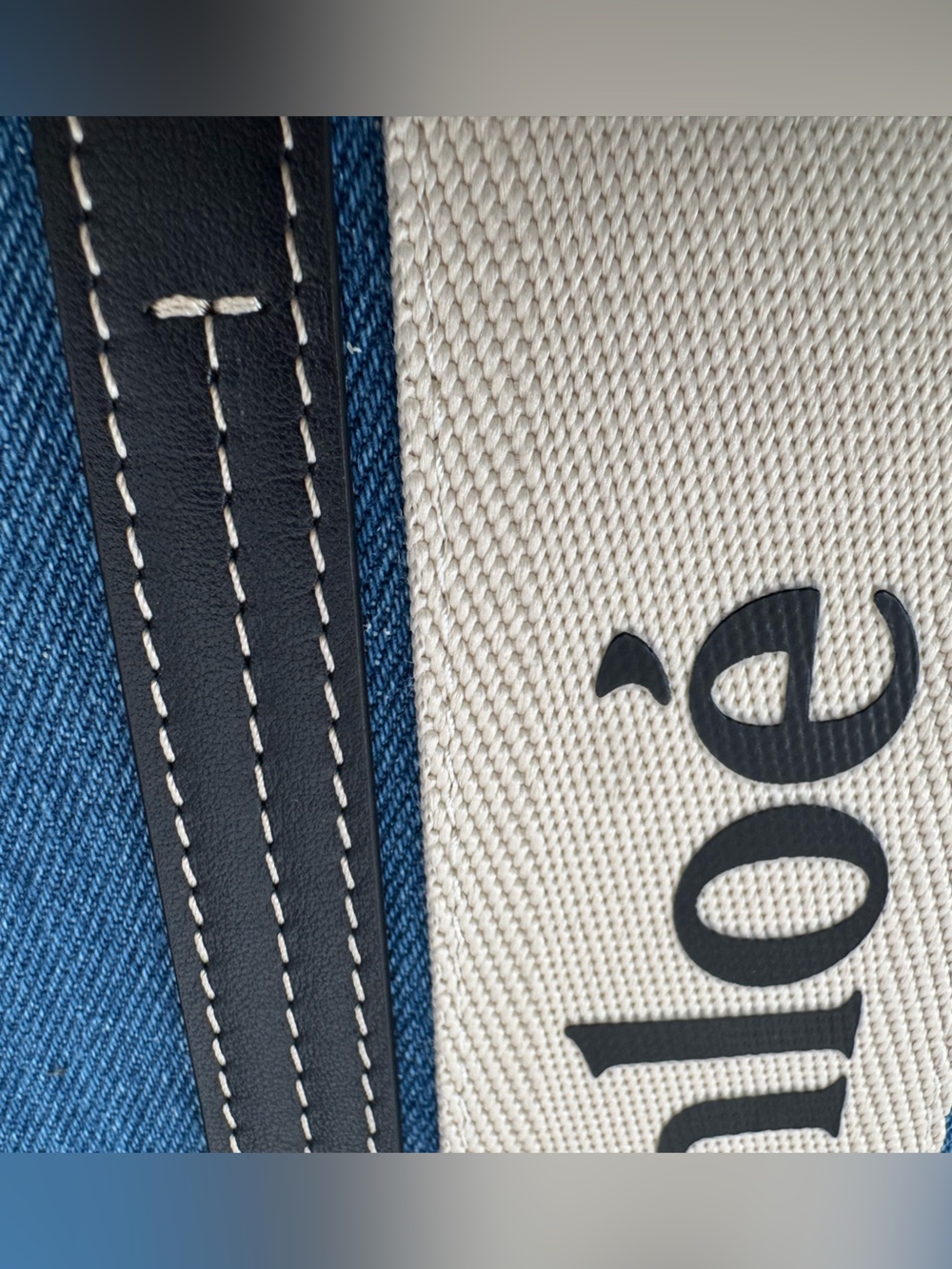 LUXE Large Woody Denim Tote Bag Blue Logo Canvas Leather Trim NEW - Picture 6 of 13